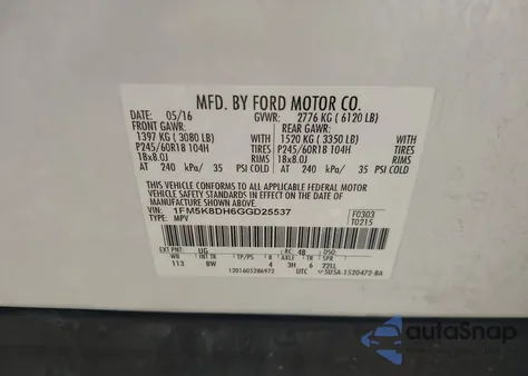 2016 Ford Explorer Xlt from USA, damaged, VIN 1FM5K8DH6GGD25537